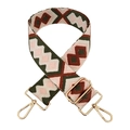 Detail of adjustable colorful bohemian diamond pattern wide canvas strap with gold hooks - Light Pink Chestnut Green