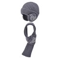 Set berretto e sciarpa in maglia grigio scuro per bambini con orsetto ricamato - grigio scuro