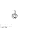 Silver 3D heart-shaped stainless steel pendant with round recess, size 11x10mm - Classic Heart Style (JP41640) / Steel
