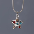 Silver liquid lava star necklace with colorful rhinestones on a fine snake chain - Silver Multicolor Rhinestone Star Style (WG-1341)