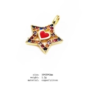Golden copper five-point star pendant with red heart zircon and colorful stones - Red Heart Star Pendant