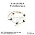 Detailed size specifications for gold heart bracelet with black enamel charms - Black (KB187176-BI)