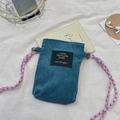 Blue corduroy crossbody phone bag with purple woven strap and green metal hardware - Light Green (Pink Braided Rope)