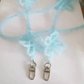 Light blue beaded shoulder strap with butterfly accents and silver lobster clasps - Light Blue Zircon