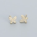 Orecchini a perno a forma di farfalla dorata con zirconi colorati per donna - Argento 925 / Oro