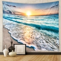 Détail d'une tapisserie murale lever de soleil sur la plage avec vagues de mer - Paysage de coucher de soleil en bord de mer (GT109614) / 73X95CM (Brossé Transfrontalier)