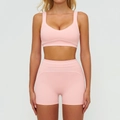 Ensemble de yoga rose sans couture à taille haute avec soutien-gorge et short sport - S / Haut Et Bas / Soutien-gorge + Short / Rose Pêche
