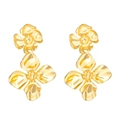 Vintage oversized gold hollow flower metal rings with polished irregular petal surface - Gold Flower Earrings