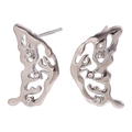 Polished 18K gold plated stainless steel butterfly stud earrings with sparkling crystals - Hollow Wing with Diamonds (Silver) / Steel