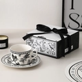 Vintage floral ceramic coffee cup and saucer set in elegant black and white gift box - 200ml / Half-Summer Flower Coffee Cup & Saucer Set