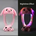 Rosa Plüsch-Hasenhut mit beweglichen Ohren und bunten LED-Lichtern für Nachteffekte - Große Größe (Bewegliche Ohren) / LED Leuchtender Rosa Hase