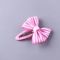 Pink and white striped fabric bow hair clip for girls with a secure metal BB clip base - Striped Rose Red