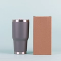 Grey 30oz insulated stainless steel travel mug with clear lid and brown packaging box - Gray