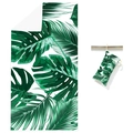 Quick-dry microfiber beach towel with green tropical leaf print and matching drawstring bag - Simple Green Leaves (Single-sided Print with Cloth Bag)
