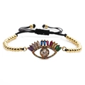 Bohemian gold plated evil eye bracelet featuring colorful zircons and adjustable chain - Black Rope with Copper Beads