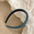 Navy blue sponge padded headband with minimalist faux leather texture for women - Blue