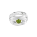 Adjustable S925 silver multi-layer ring with green gemstone and wavy texture - Adjustable Open / Platinum Color (Green Stone)