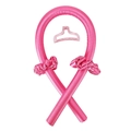 Pink satin heatless hair curler set with matching scrunchies and clear claw clip - Curling Rod + 2 Scrunchies + 1 Clip / Pink