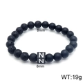 Lava stone and black agate bead bracelet with silver stainless steel letter N charm - Letter N Style (KB122535-Z) / 8mm