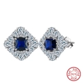 S925 sterling silver stud earrings featuring square blue stone and pear-cut zircon - Square Halo-Silver/Blue
