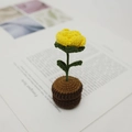 Handmade crochet yellow flower in brown knitted pot with green leaves and stem - Yellow Rose Pot
