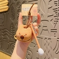 Creative Capybara silicone keychain with retractable rope and Buddha-style hanging tag - Brown Capybara Buddhist