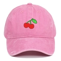 Vintage washed cotton pink baseball cap featuring cherry embroidery and sun protection - Pink