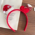 Cerchietto natalizio in peluche con cappellino di Babbo Natale con paillettes e fiocco - Cerchietto natalizio in peluche con cappello di Babbo Natale e calza