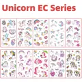 Set mit 10 wasserfesten Einhorn-Cartoon-Tattoos mit Regenbögen und Sternen Motiven - Einhorn EC Serie