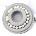 Beaded pearl bracelet with gold accents displayed on a 17cm natural pine wood jewelry tray - Flocked Plastic / Grey Sizing Tray (17cm)