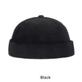 Retro black corduroy docker cap with ribbed texture and round brimless design - One Size (54-58cm) / Black