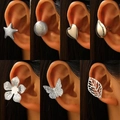 7pcs silver ear cuff set featuring star heart leaf and butterfly shapes for non-pierced ears - Flower and Butterfly Mixed Ear Cuffs (2785) / 7pcs/Set / Silver