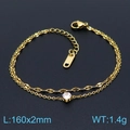Elegante pulsera de doble capa de acero de titanio dorado con colgante de circón redondo - Pulsera de Doble Capa (KB149089-KLX) / Dorado