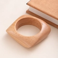 Artistic square wooden bangle with natural grain texture shown on minimalist background - L413-3 Wood Color Fine Pattern Square