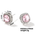 Detailed view of pink zircon earrings showing dimensions 1.1cm and 3g weight - Pink