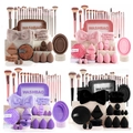 Komplettes Make-up Schwamm und Pinsel Set mit Kosmetiktasche und Stirnband Set - Rosa Mehrteiliges Set Mit Tasche