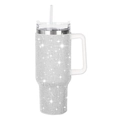 Silver 40oz stainless steel tumbler with sparkling rhinestone cow print and handle - 1200ml (40oz) / Silver