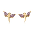Detail of dragonfly stud earrings with purple marquise stones in gold finish - Gold Purple Zircon Dragonfly