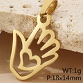 18K gold plated hollow palm pendant with heart cutout, 1g weight, 18x14mm size - Gold Palm Heart Style (KP100662-Z)