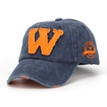 Berretto da baseball in denim lavato blu scuro con lettera W arancione e stile vintage - Blu navy
