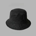 Vintage washed charcoal black denim bucket hat with decorative stitching lines - Denim Black