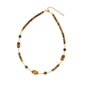 Tiger eye beaded necklace with gold stainless steel chain on a clean white background - Round Tiger Eye Stone Beaded Necklace (1#)
