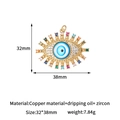Pendentif œil maléfique en cuivre plaqué or 14K avec émail bleu et zircons colorés brillants - Bleu Ciel