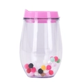 10oz double-walled egg cup with clear body, pink lid and colorful pom-poms inside - Style I (Colorful Pom Pom Decor)