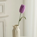 Handmade purple crochet tulip flower made of yarn in a white ceramic vase decoration - Closed Tulip (Single) / Purple