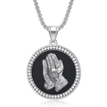 Hip hop style titanium steel praying hands pendant necklace with zircon inlay - Silver Color Single Pendant