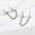 Detailed close-up of heart chain earrings in polished silver stainless steel - 14K Gold Plated / Silver