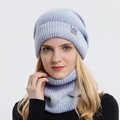 Winter gradient blue-purple knit beanie and neck warmer set with sport tag for outdoor warmth - Gradient Purple