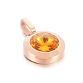 Rose gold round stainless steel pendant with amber faceted crystal stone centerpiece - Amber Gemstone Rose Gold Base (KP100714-K)