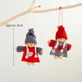 Handmade knitted Christmas doll ornaments in red and grey, 8cm tall wood and yarn crafts - Two-Piece Set / Red and Grey Heart Girl